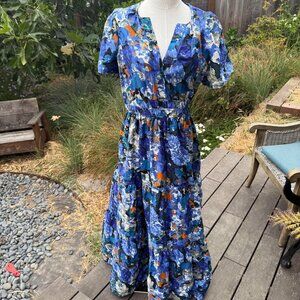 Anthropologie Maeve Somerset Maxi in Sapphire Watercolor Cotton Dress Sz M